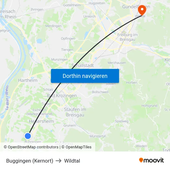 Buggingen (Kernort) to Wildtal map