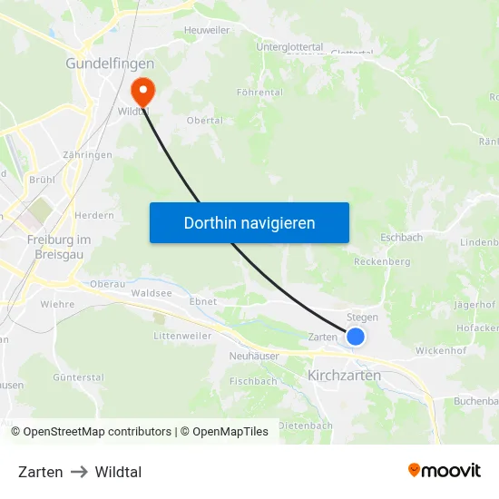 Zarten to Wildtal map