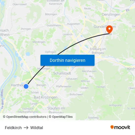 Feldkirch to Wildtal map