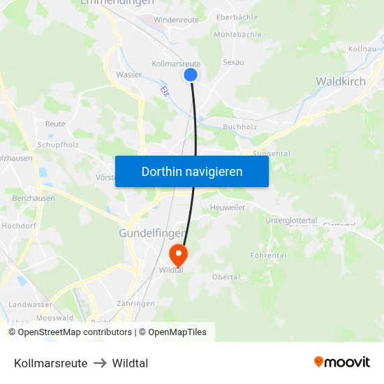 Kollmarsreute to Wildtal map