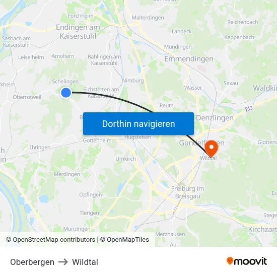 Oberbergen to Wildtal map