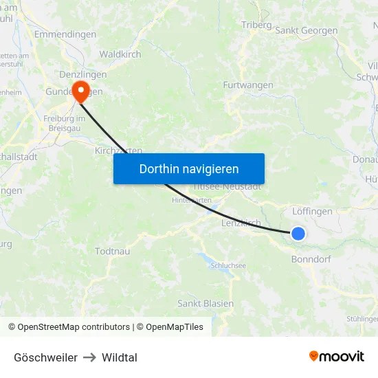 Göschweiler to Wildtal map