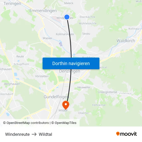 Windenreute to Wildtal map