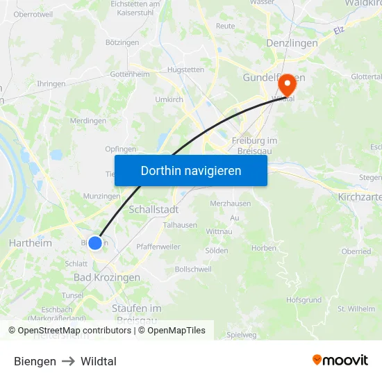 Biengen to Wildtal map
