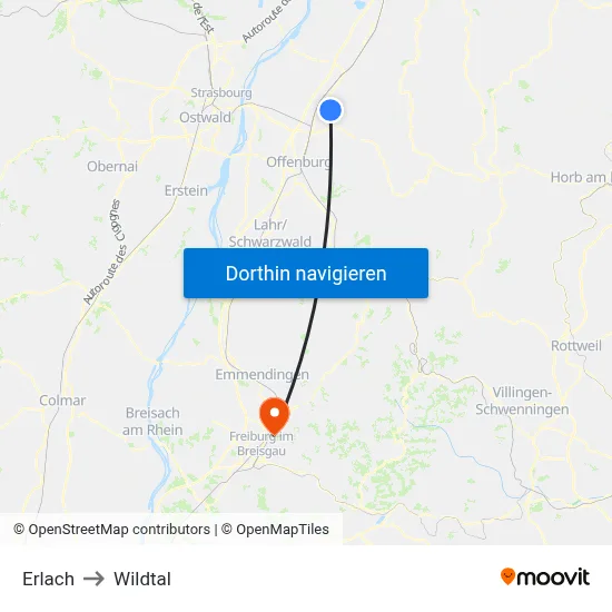 Erlach to Wildtal map