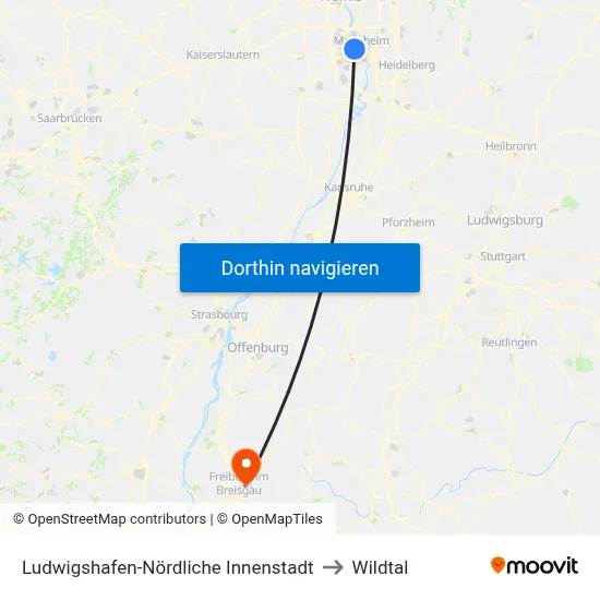 Ludwigshafen-Nördliche Innenstadt to Wildtal map