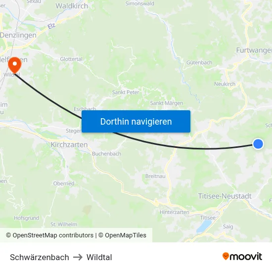Schwärzenbach to Wildtal map