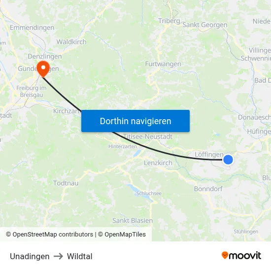 Unadingen to Wildtal map