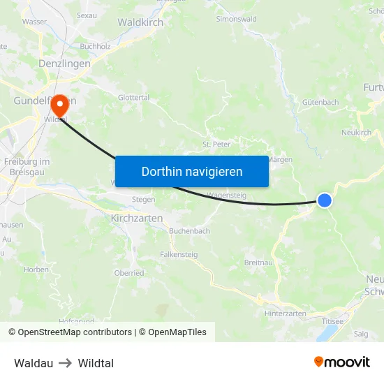 Waldau to Wildtal map