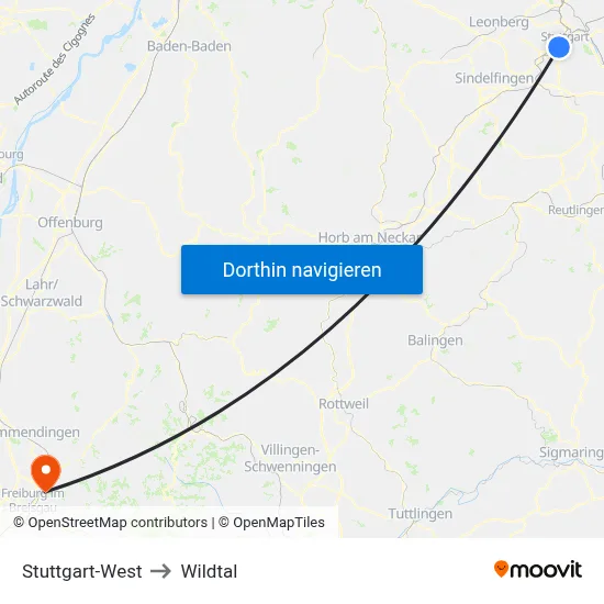 Stuttgart-West to Wildtal map