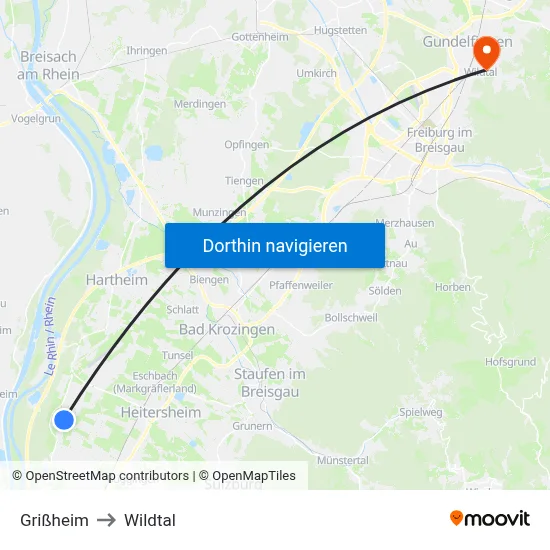Grißheim to Wildtal map