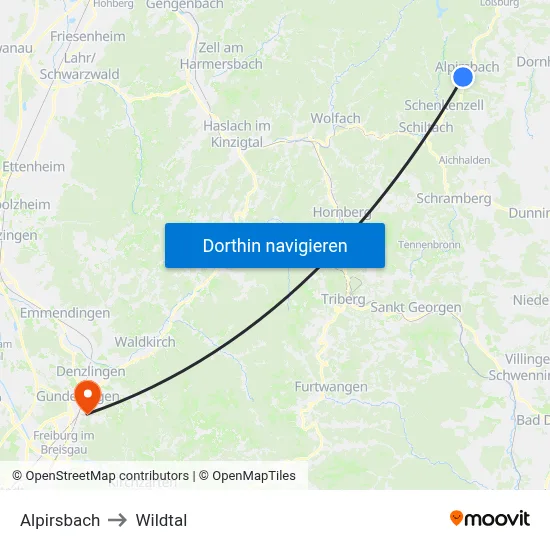 Alpirsbach to Wildtal map