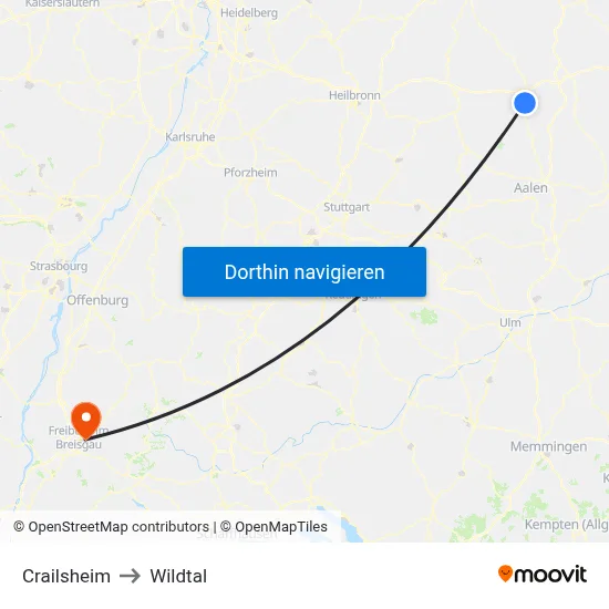 Crailsheim to Wildtal map