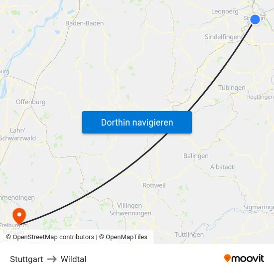 Stuttgart to Wildtal map