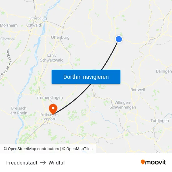 Freudenstadt to Wildtal map