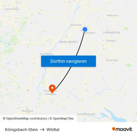 Königsbach-Stein to Wildtal map