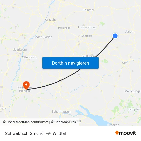 Schwäbisch Gmünd to Wildtal map