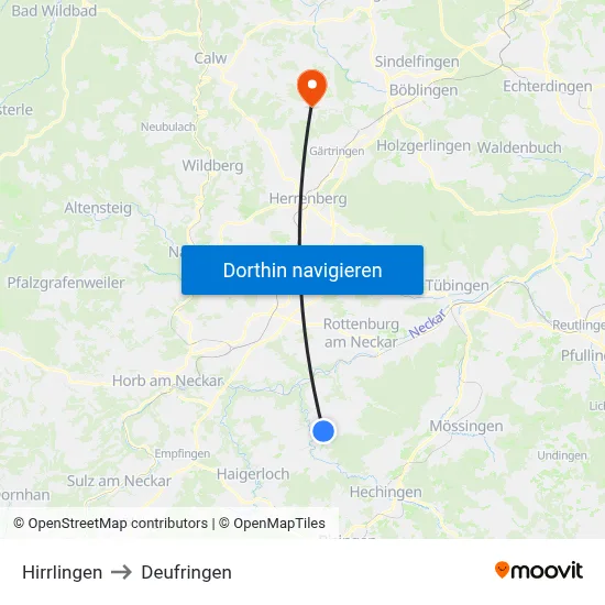 Hirrlingen to Deufringen map