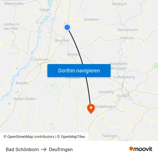 Bad Schönborn to Deufringen map