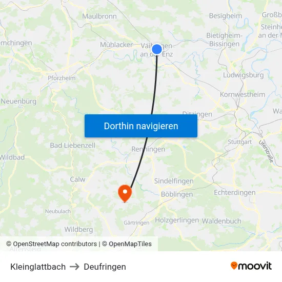 Kleinglattbach to Deufringen map