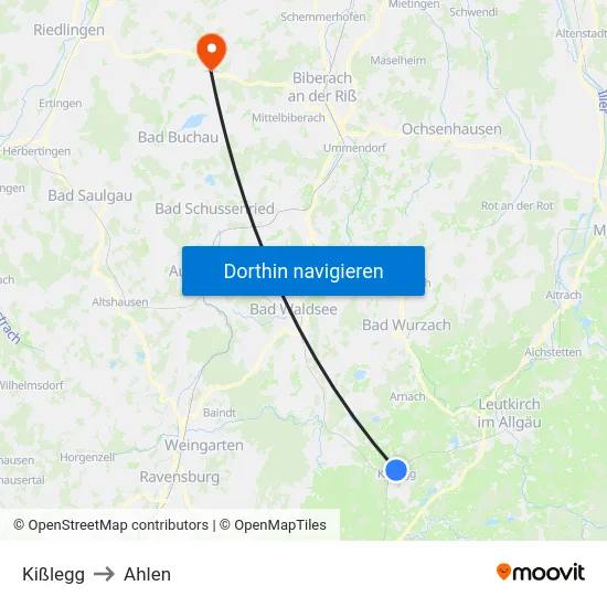 Kißlegg to Ahlen map