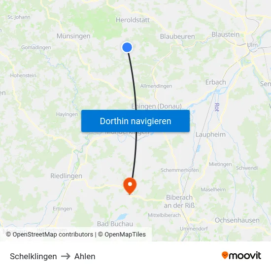 Schelklingen to Ahlen map