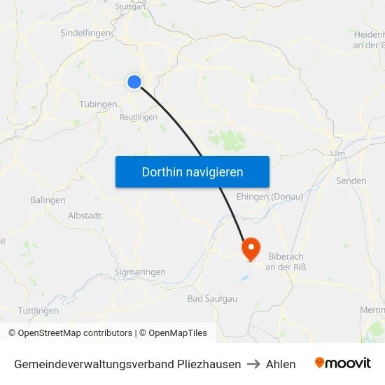 Gemeindeverwaltungsverband Pliezhausen to Ahlen map