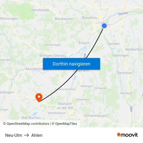 Neu-Ulm to Ahlen map