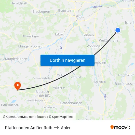 Pfaffenhofen An Der Roth to Ahlen map
