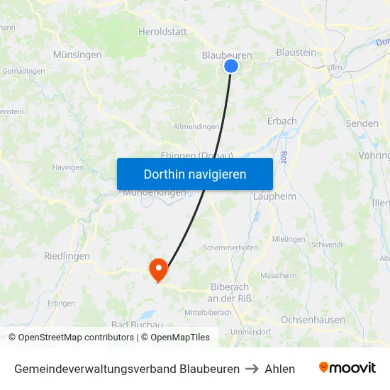 Gemeindeverwaltungsverband Blaubeuren to Ahlen map