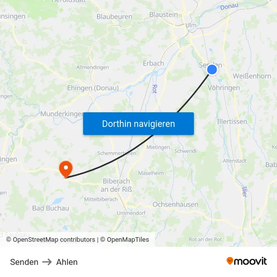 Senden to Ahlen map