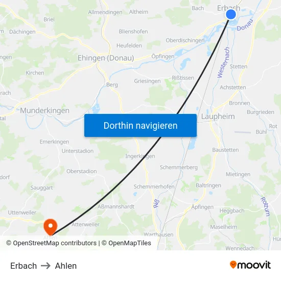 Erbach to Ahlen map
