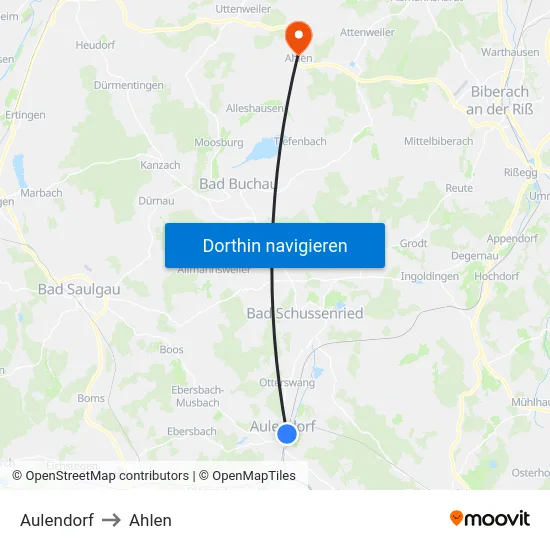 Aulendorf to Ahlen map