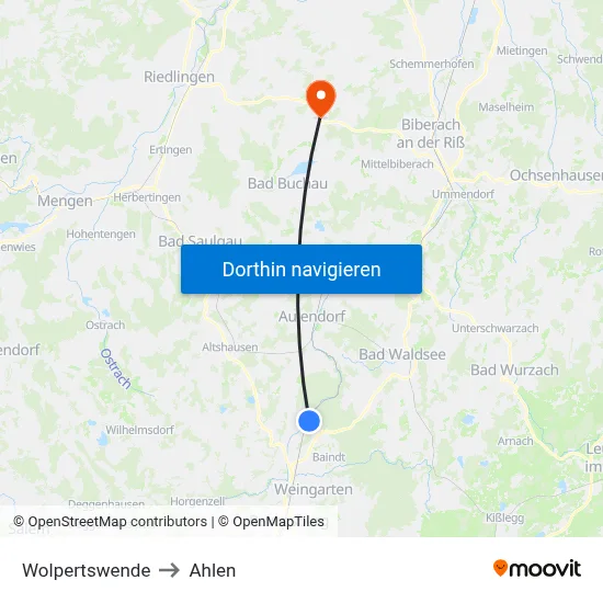 Wolpertswende to Ahlen map