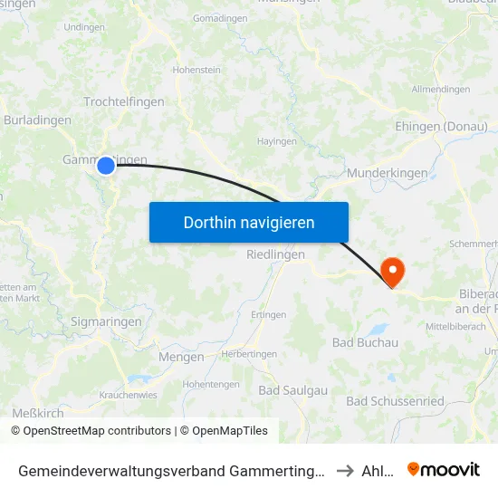 Gemeindeverwaltungsverband Gammertingen to Ahlen map
