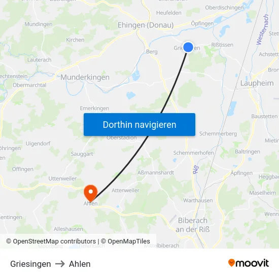 Griesingen to Ahlen map