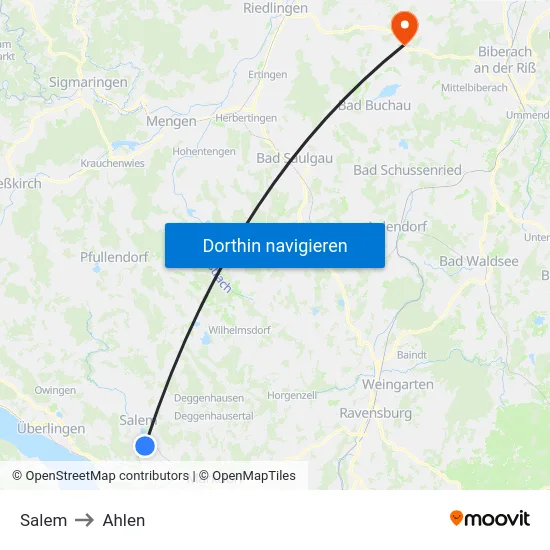 Salem to Ahlen map