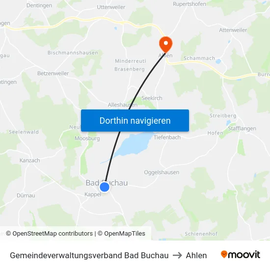Gemeindeverwaltungsverband Bad Buchau to Ahlen map