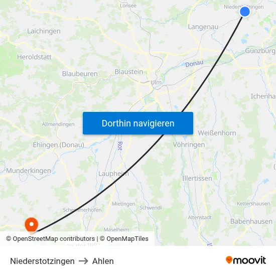 Niederstotzingen to Ahlen map