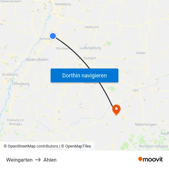Weingarten to Ahlen map