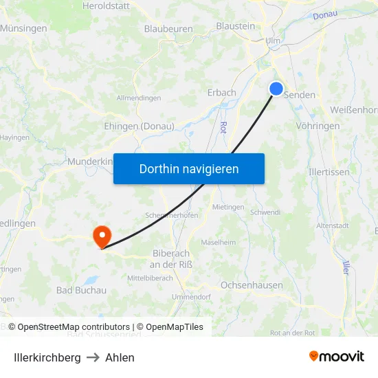 Illerkirchberg to Ahlen map
