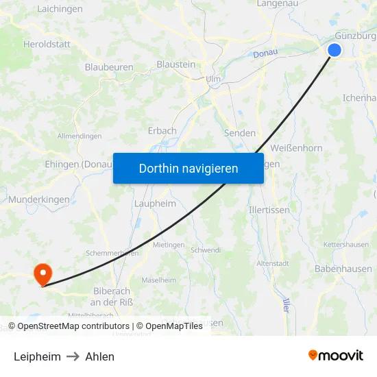 Leipheim to Ahlen map