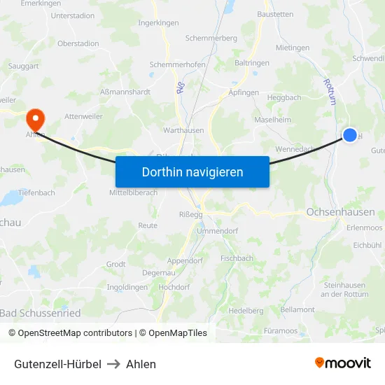 Gutenzell-Hürbel to Ahlen map