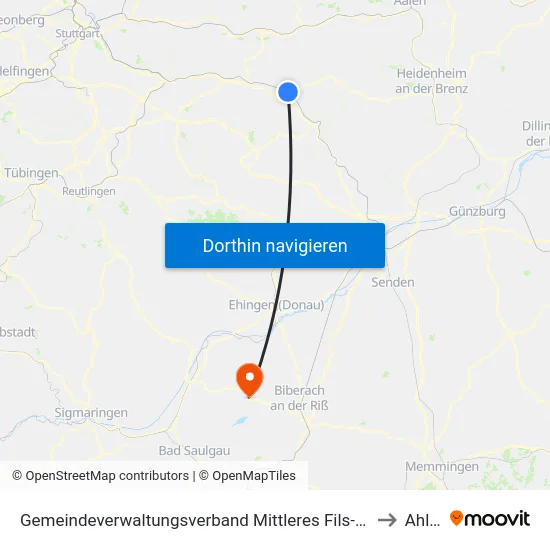 Gemeindeverwaltungsverband Mittleres Fils-Lautertal to Ahlen map