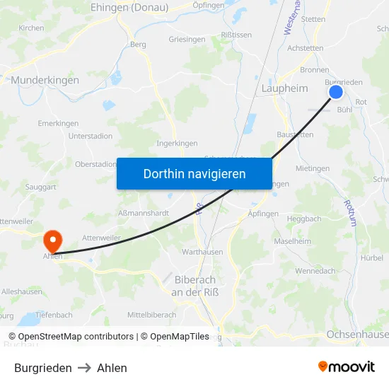 Burgrieden to Ahlen map