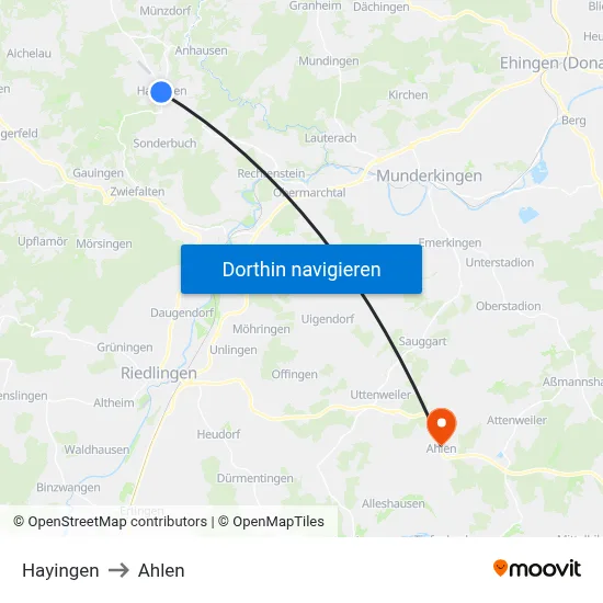 Hayingen to Ahlen map