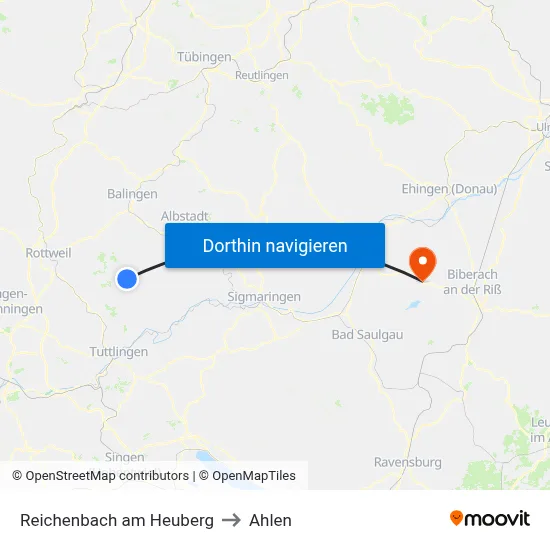 Reichenbach am Heuberg to Ahlen map