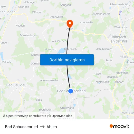 Bad Schussenried to Ahlen map