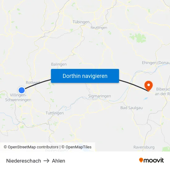 Niedereschach to Ahlen map