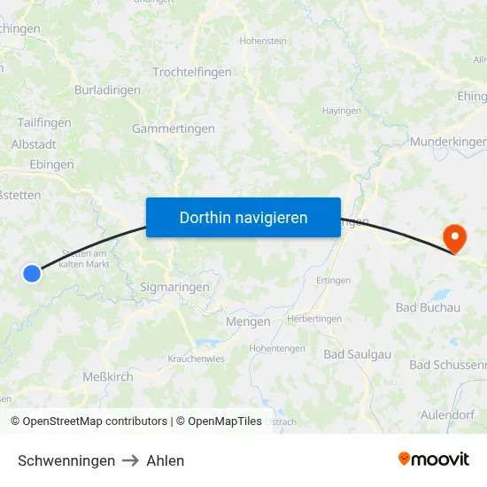 Schwenningen to Ahlen map